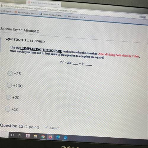 Use the COMPLETING THE SQUARE method to solve the equation. After dividing both sides by 2 first,