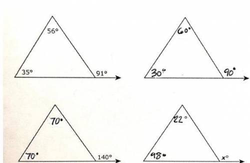 Four triangles are shown. One side of each triangle lies on a ray, and the triangles are not drawn