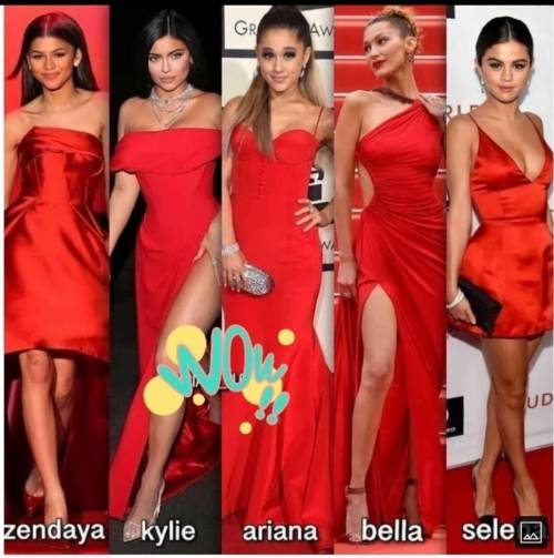 Who is looking like a diva in red ?

Choose any 3 from this 5 - zendaya , Kylie, Ariana , Bella an