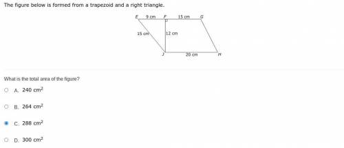 The figure below is formed from a trapezoid and a right triangle.

What is the total area of the f
