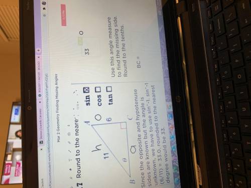 How do I calculate the missing side using the 33 degree angle in trig terms