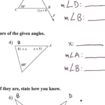 Find the measure of the given angles. Show work!!