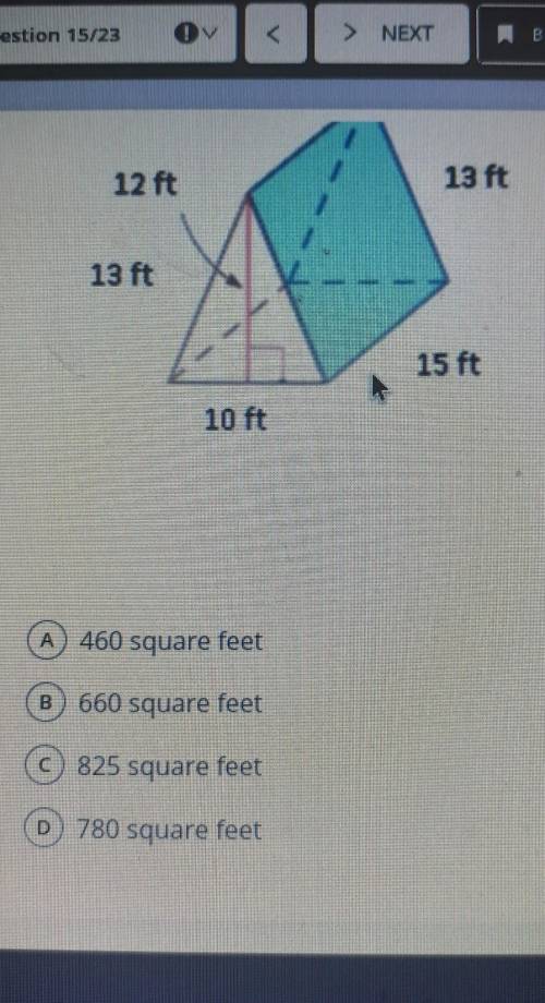 Calculate the surface area of the following triangular prism. 12ft 13ft 13ft 10 fr 15ft.​