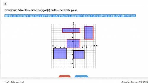 49 POINTS PLS HELP ASAP!!!

Identify the rectangle(s) that have a perimeter of 20 units and a dist