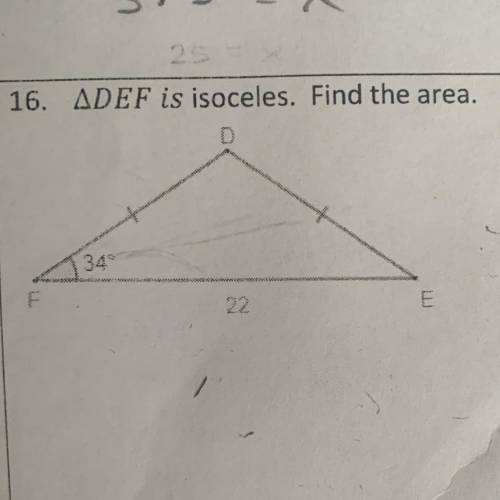 Help please! 
find the area of the isoceles triangle