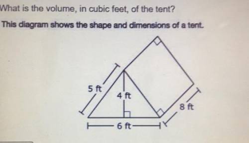 PLEASE HELP I WILL GIVE YOU BRAINLIEST!!
What is the volume in cubic feet of the tent?