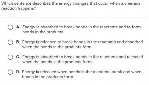 Which sentence describes the energy changes that occur when a chemical reaction happens?