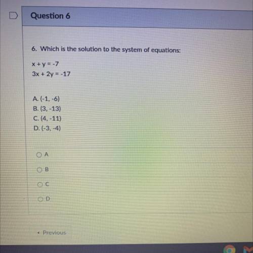 6. Which is the solution to the system of equations