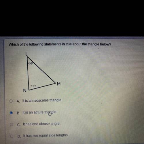 Which of the following statements is true about the triangle below?