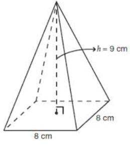The area of the base, B, of this square-based pyramid can be found by using which equation?

B=8×9