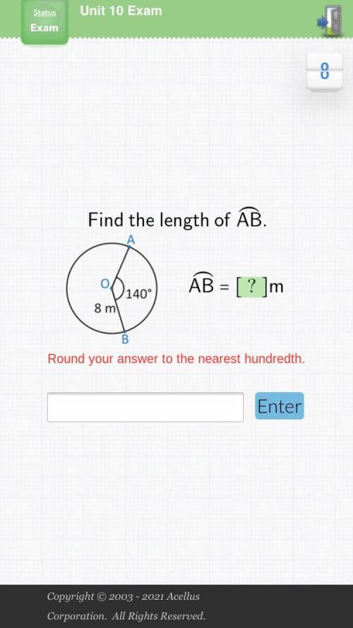 Find the length of AB A 140 ° ÁB = [ ? ]m 8 m B