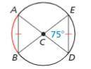 Does any one here know how to do math

then 
what is the measure of the red arc or chord in ⊙C