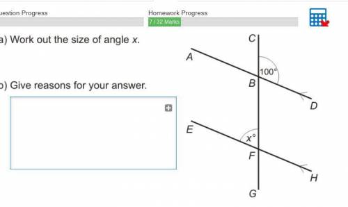 A) work out the size of angle x 
b) give reasons for your answer