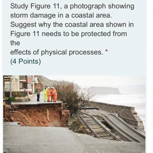 Study Figure 11, a photograph showing storm damage in a coastal area. Suggest why the coastal area