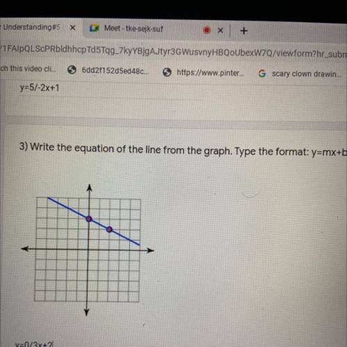 Write the equation of the line from the graph. Type the format: y=mx+b
