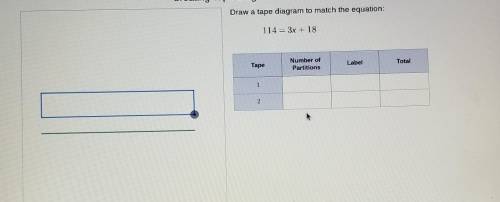 Draw a tape diagram to match the equation: 114= 3x + 18 please look at the photo before answering t