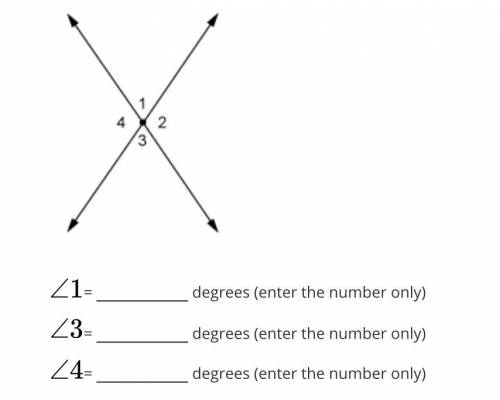 On the diagram shown of two intersecting lines, if the angle at 2 equals 130°, what would the degre