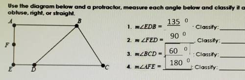 135 0 Use the diagram below and a protroctor, measure each angle below and classity it as acute, ob