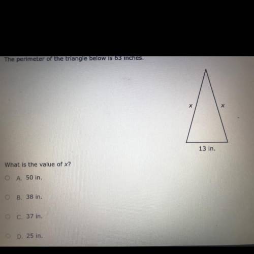 ANSWER FOR BRAINLIEST AND PLEASE EXPLAIN

PERIMETER OF TRIANGLE THAT IS 63 INCHES PLEASE SOLVE X