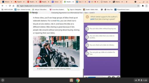 WHICH DETAIL SUPPORTS THE AUTHOR'S POINT THAT BIKE SHARING IS GREAT????????? PLSSS HELP YOU WILL GE