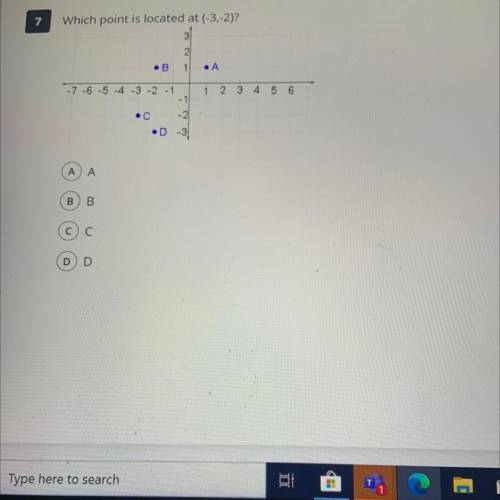 Helppp please 
Which point is located at (-3.-2)?