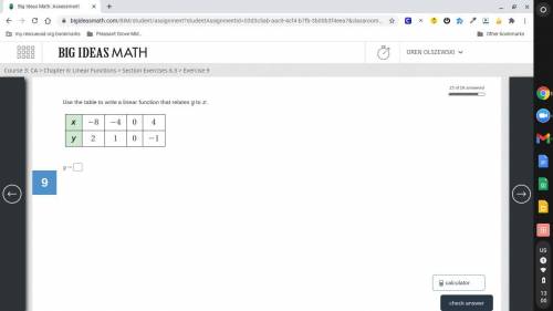 Use the graph to write a linear function that relates y to x. (-1,1) (6,-2)

Use the graph to writ