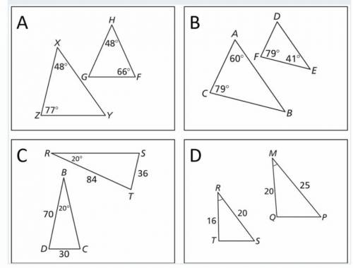 Which of the following show two similar triangles?