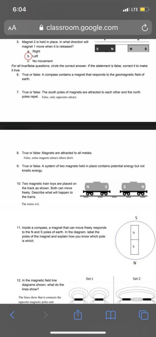 Magnetic fields quiz please help me ASAP! 
Questions 6-11 please ..