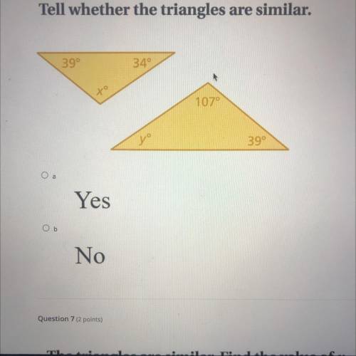 Tell whether the triangles
are similar.
Yes or No