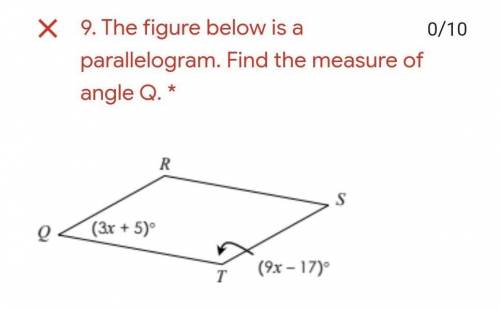 The figure below is a parallelogram. find the measure of angle Q​