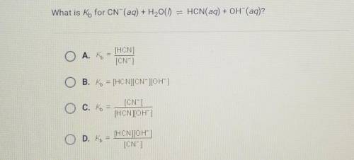 What is Ky for CN- (aq) + H20(1) = HCN(aq) + OH (aq)?​
