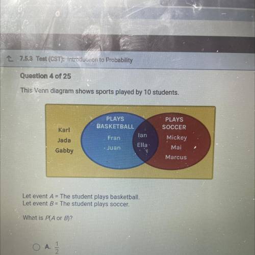 The Venn diagram shows sports played by 10 students. Let event A= The student plays basketball Let
