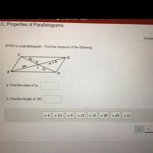 EFGH is a parallelogram. Find the measure of the following.