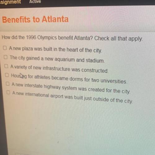 How did the 1996 olympics benefit atlanta? check all that apply