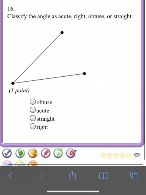 Classify the angle as acute, right, obtuse, or straight.