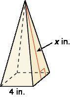 The surface area of the square pyramid is 96 square inches. Find the value of x.