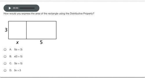 How would you express the area of the rectangle using the Distributive Property?