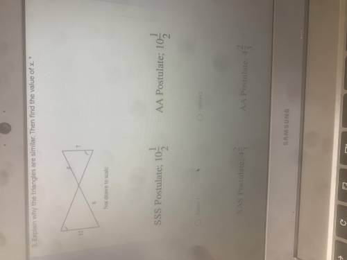 Explain why the triangles are similar. Then find the vaule of x