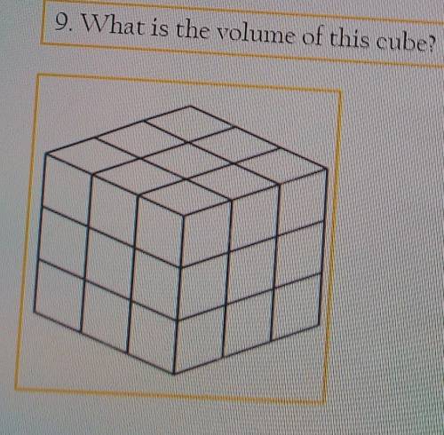 9. What is the volume of this cube? (2 pts.) Show your work here.​