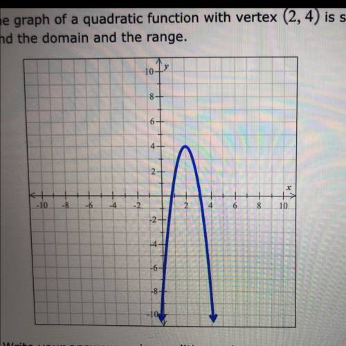 The graph of a quadratic function with vertex (2, 4) is shown in the figure below,

Find the domai