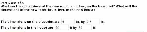 What are the dimensions of the new room, in inches, on the blueprint? What will the dimensions of t