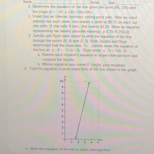 Plz help with everything 1. Determine the equation of the line given the point (86, 125) and

the