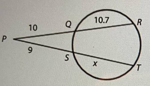 Find the value of x and the length of each secant segment. If necessary, round your answers to the
