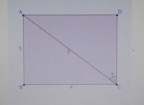 In the diagram rectangle ABCD is split in half by AC. What is the value of tan x?

A. 3/4B. 4/5C.
