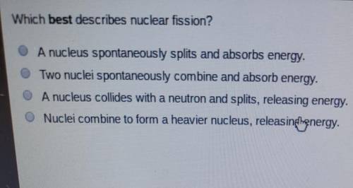 Which best describes nuclear fission?​