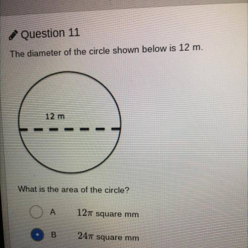 The diameter of the circle shown below is 12m. What is the area of the circle?