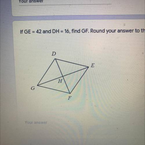If GE=42 and DH=16 find GF round yo the nearest TENTH