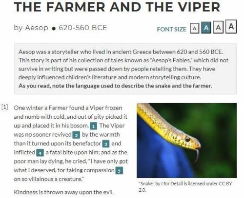 How is the viper characterized in contrast to the farmer? Provide examples from text in your answer