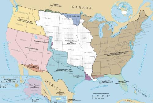 Using the map, identify which area the U.S. bought from Native People.

A. Republic of Texas.C. Me