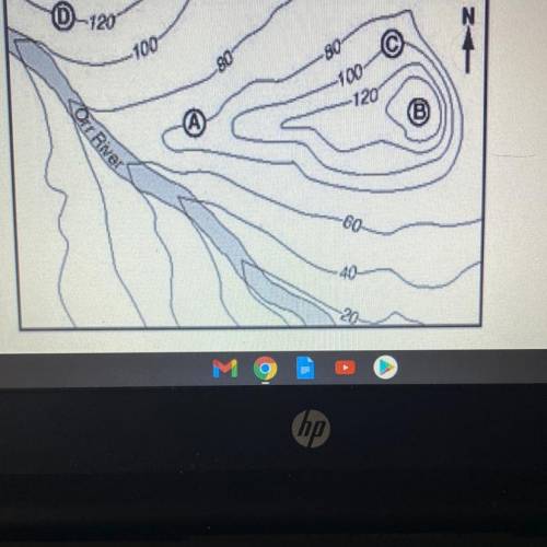 A section of a topographic map is shown below.

What is the difference is meters between Point A a